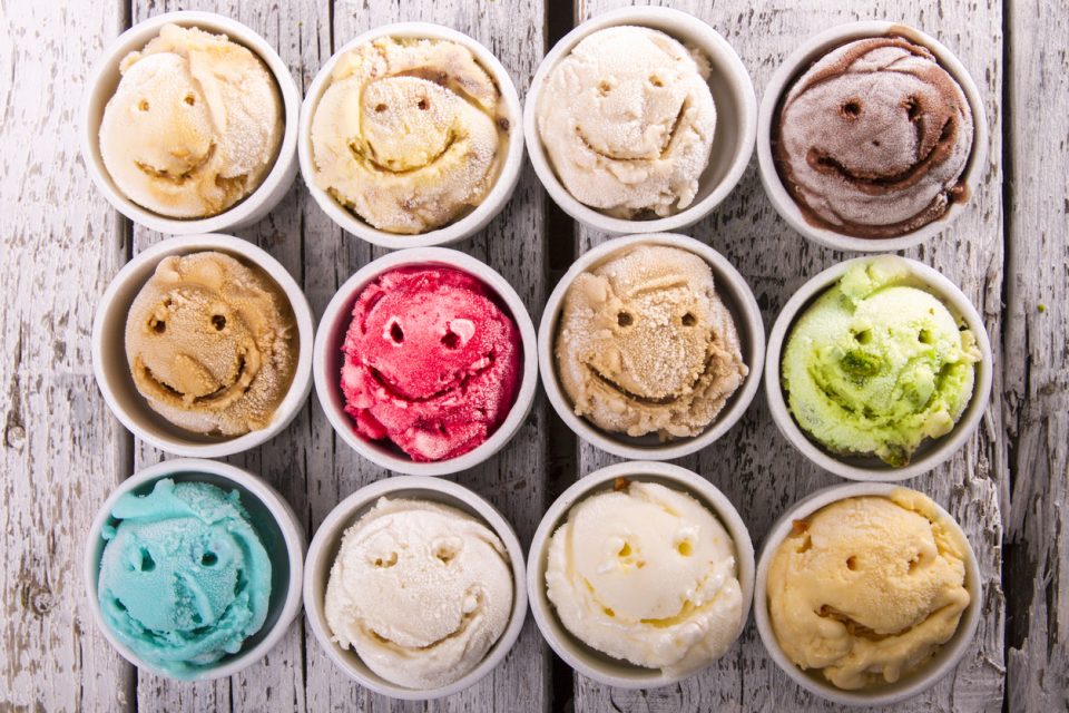 Selection of gourmet flavors of Italian ice cream