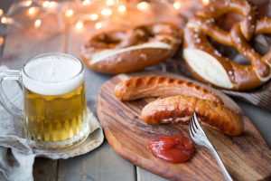 bavarian sausages, pretzels, and beer at Bradenton Bars for Saint Patrick's Day
