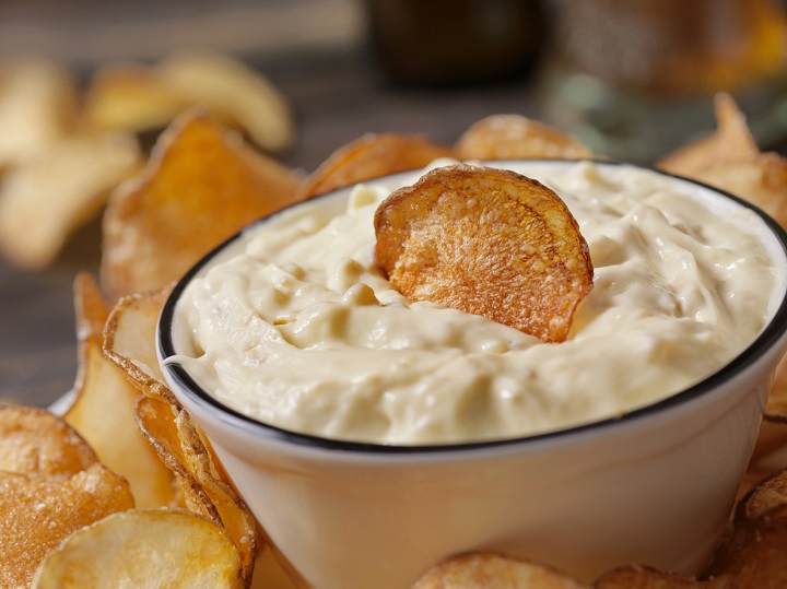 French Onion Dip with Hand Made Potato Chips and a Beer