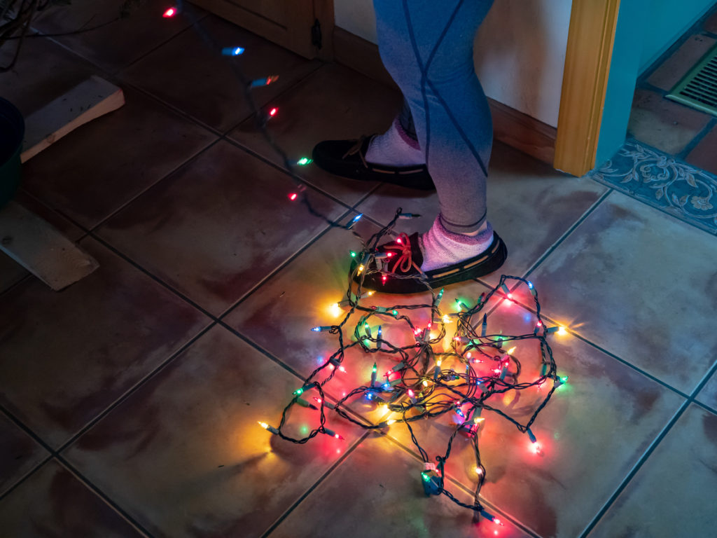 Tangled string of Christmas lights